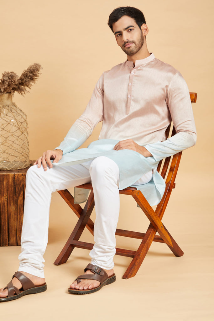 Men's Pink Color Glidden Ombre Kurta Without Slit Silk