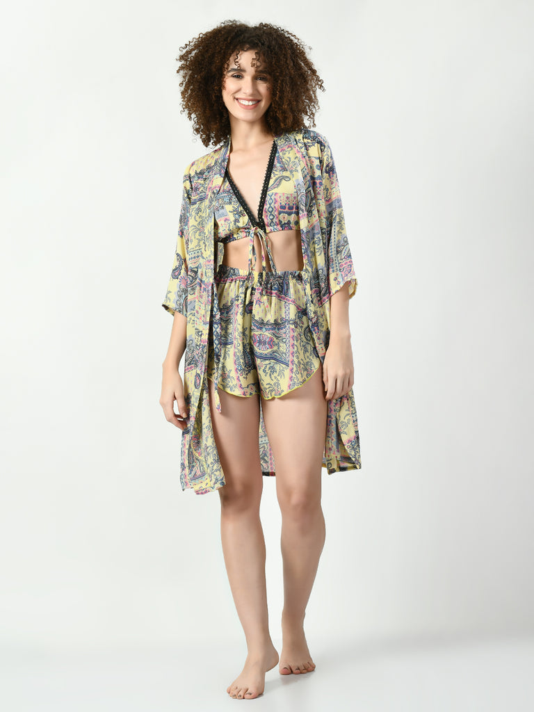 Women's Viscose Rayon Yellow Nightdress