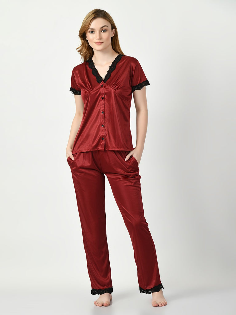 Women's Satin Maroon Nightdress