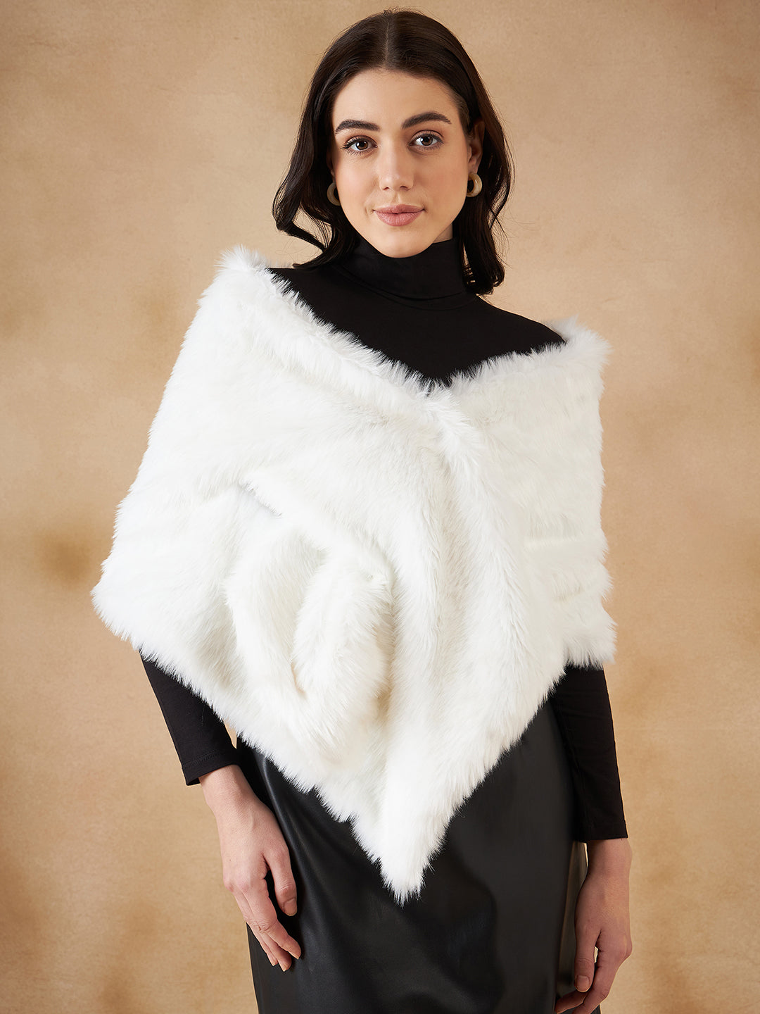 Women's Pure White Faux Fur Cape - InWeave