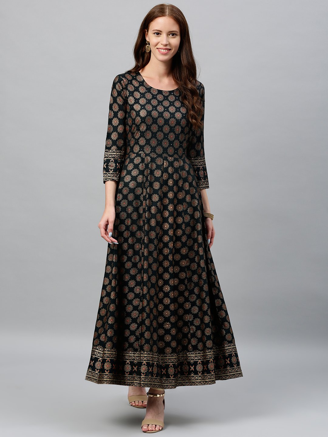 Women's Black & Golden Rayon Anarkali Kurta by Kip