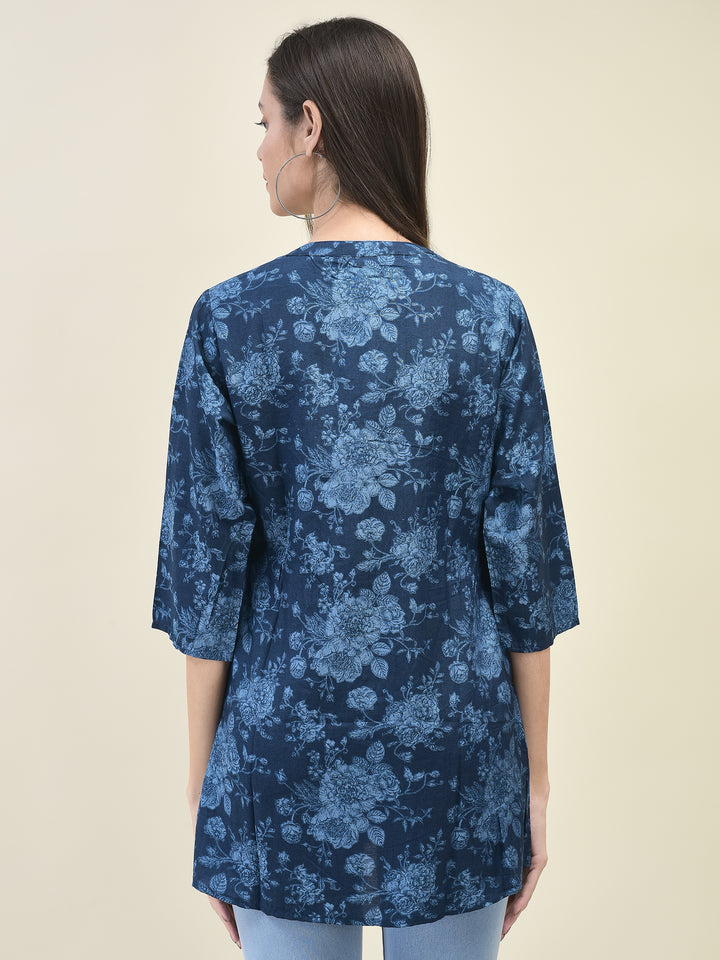 Women's Liva (Rayon) Blue Floral Print Tunic