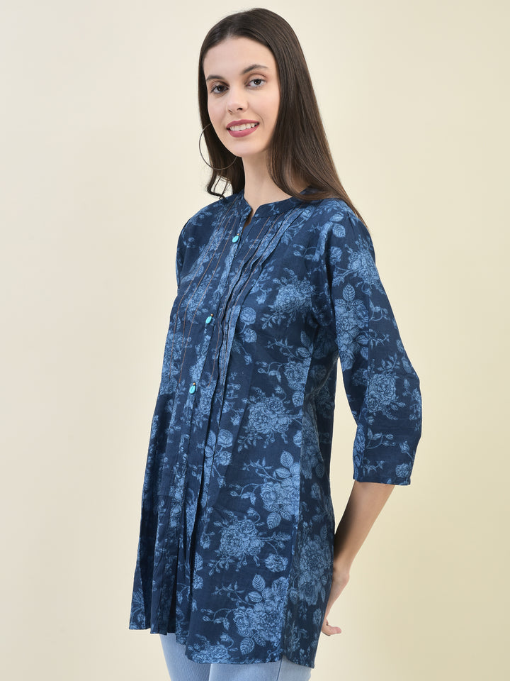 Women's Liva (Rayon) Blue Floral Print Tunic