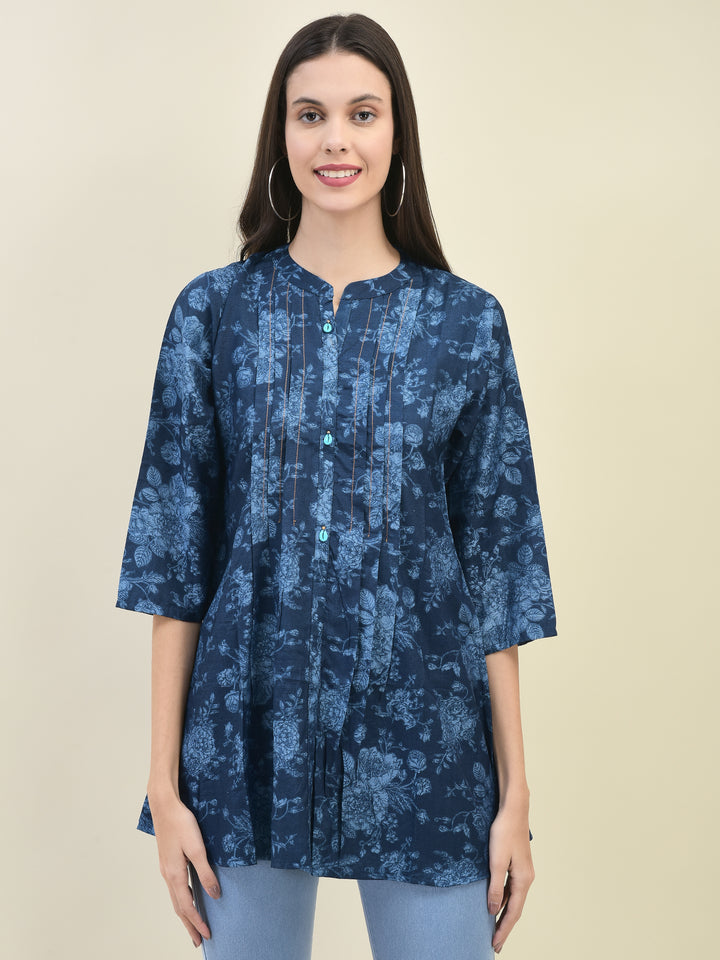 Women's Liva (Rayon) Blue Floral Print Tunic