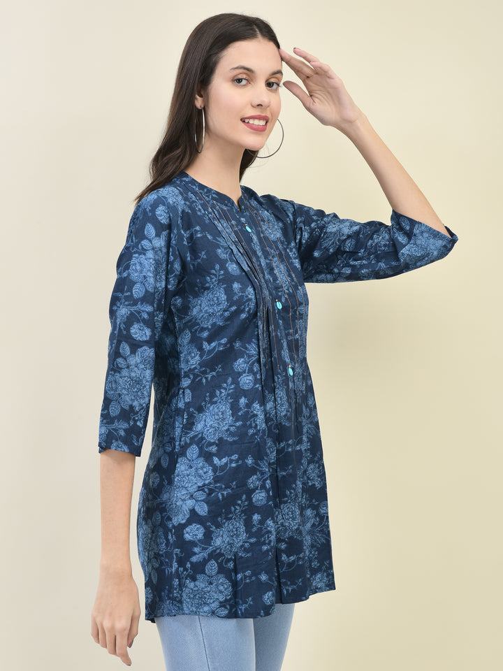 Women's Liva (Rayon) Blue Floral Print Tunic