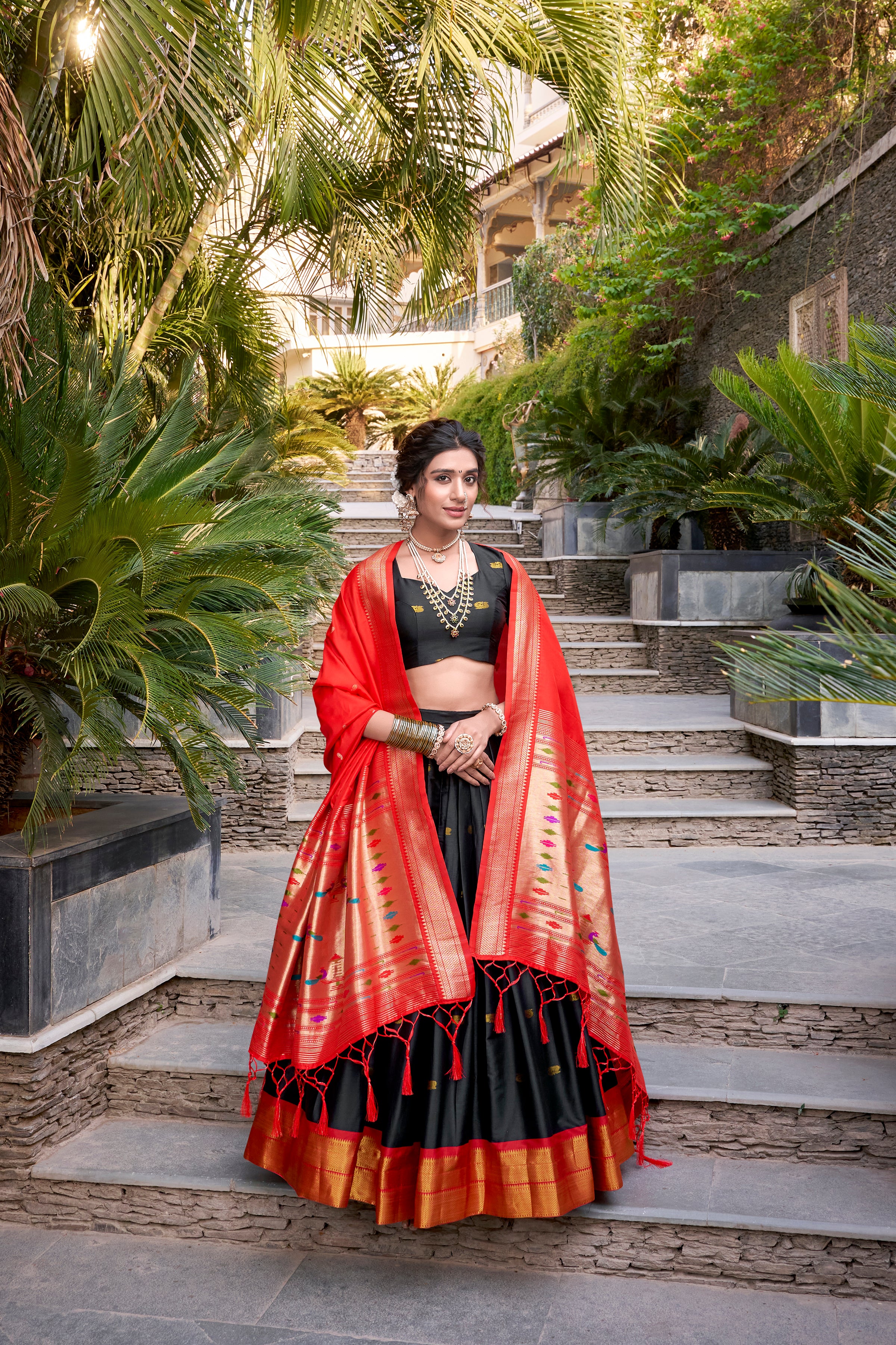 Women's Black Color Jacquard Silk (Paithani) Lehenga Choli