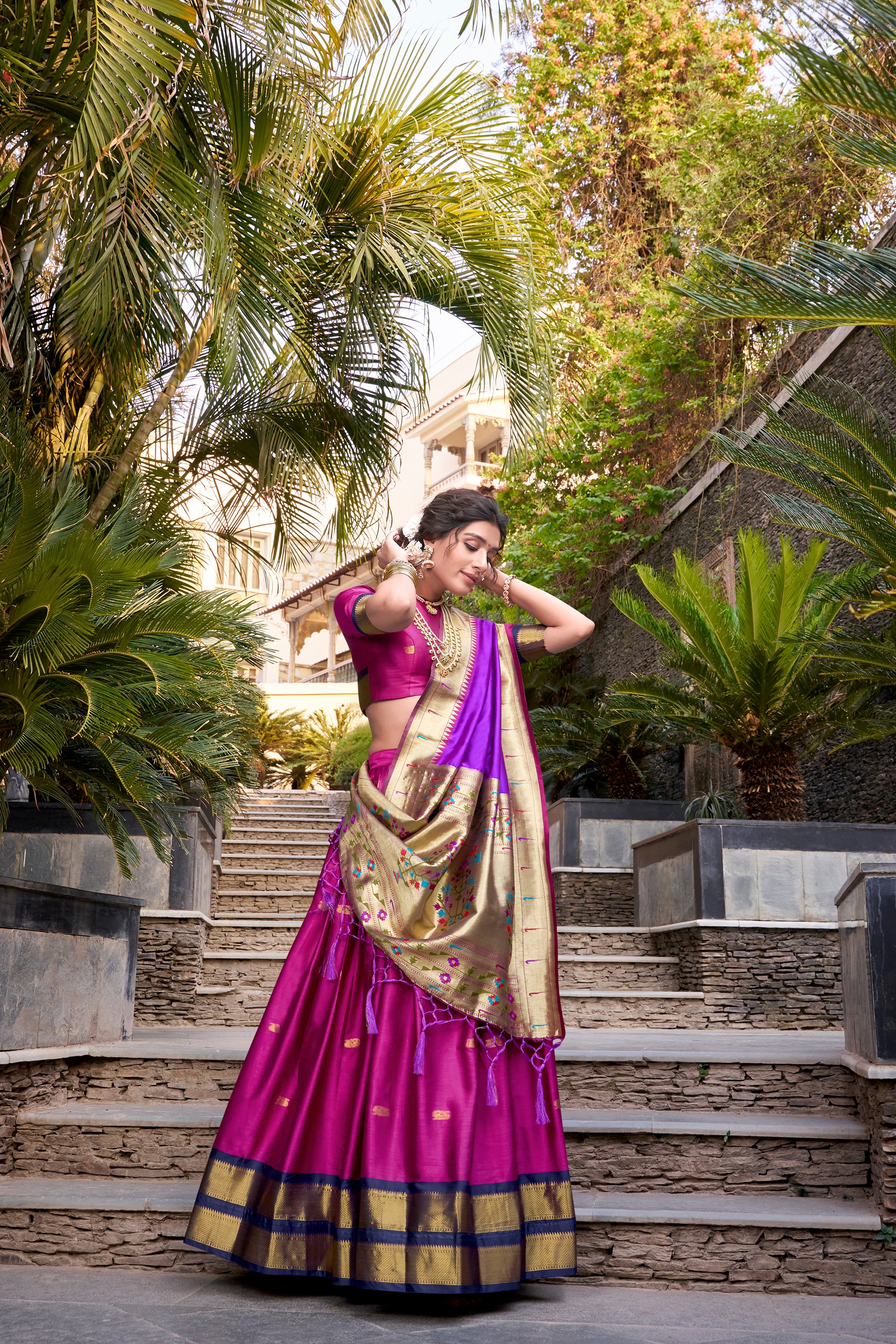 Women's Pink Color Jacquard Silk (Paithani) Lehenga Choli