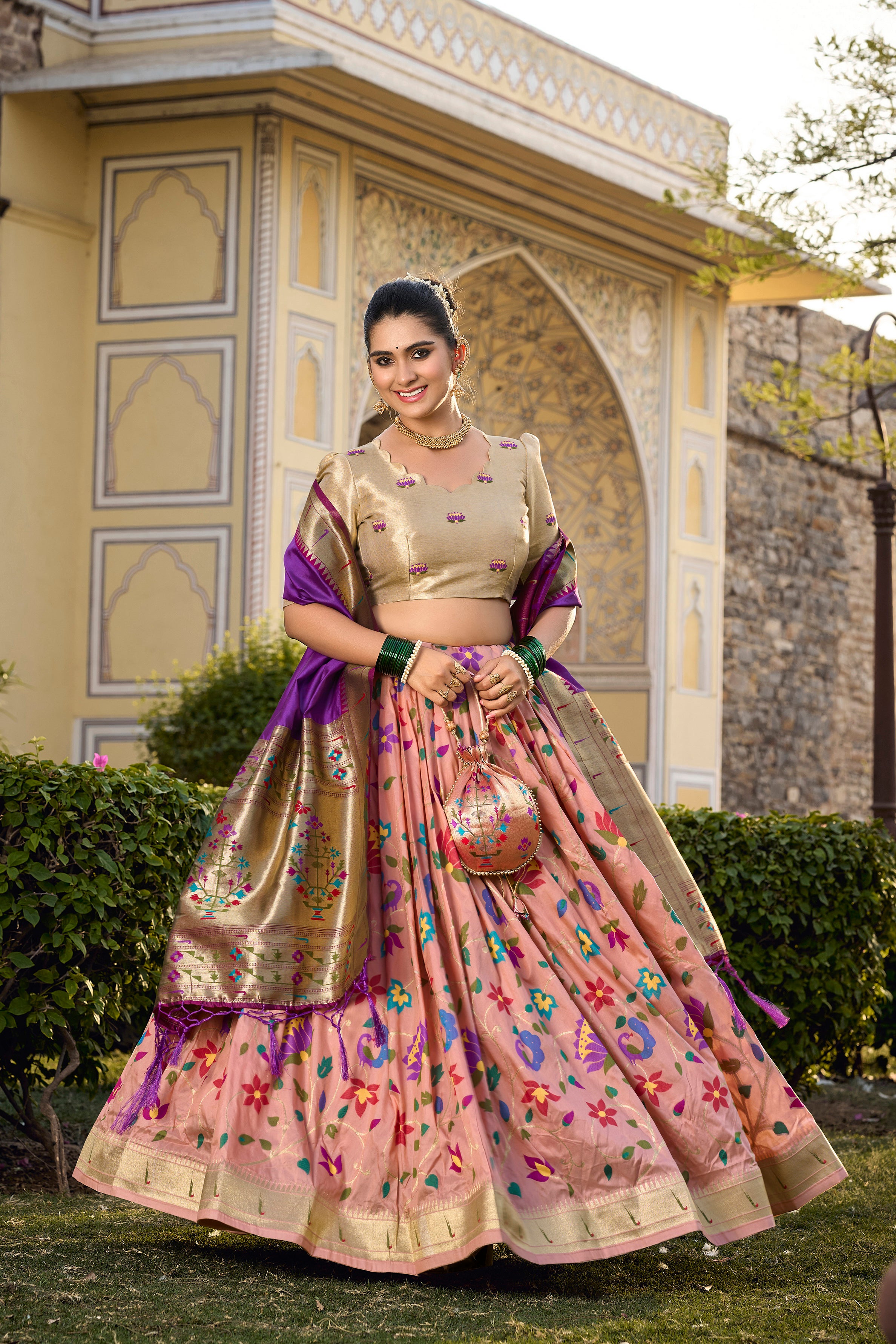 Women's Pink Color Jacquard Silk (Paithani) Lehenga Choli