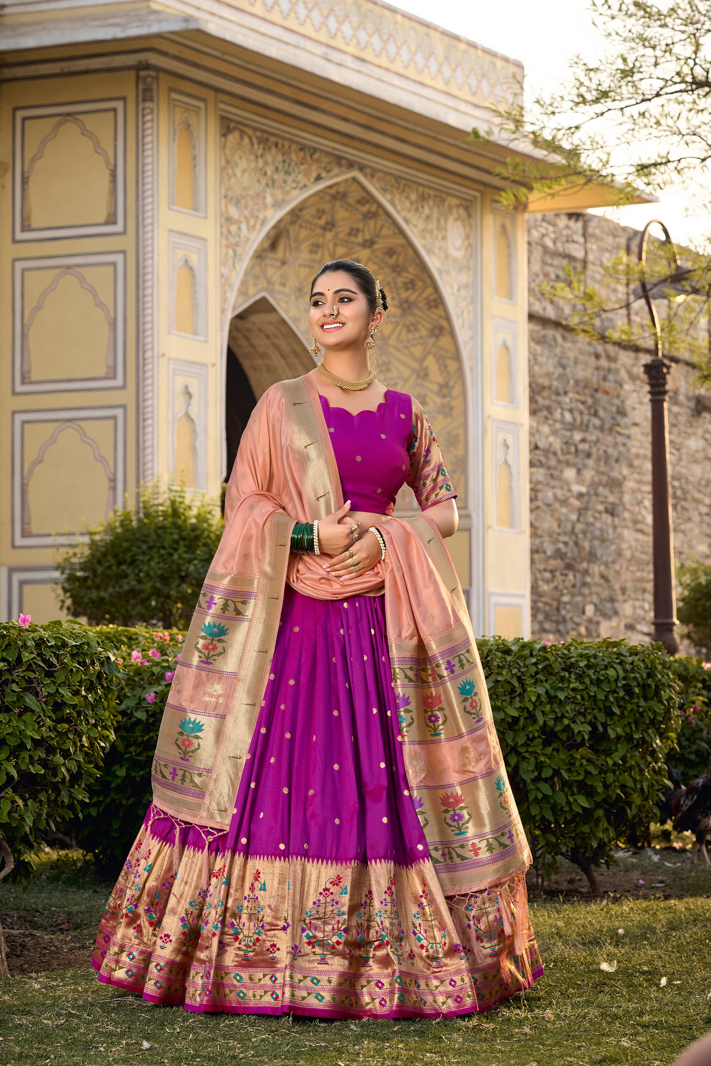 Women's Purple Color Jacquard Silk (Paithani) Lehenga Choli