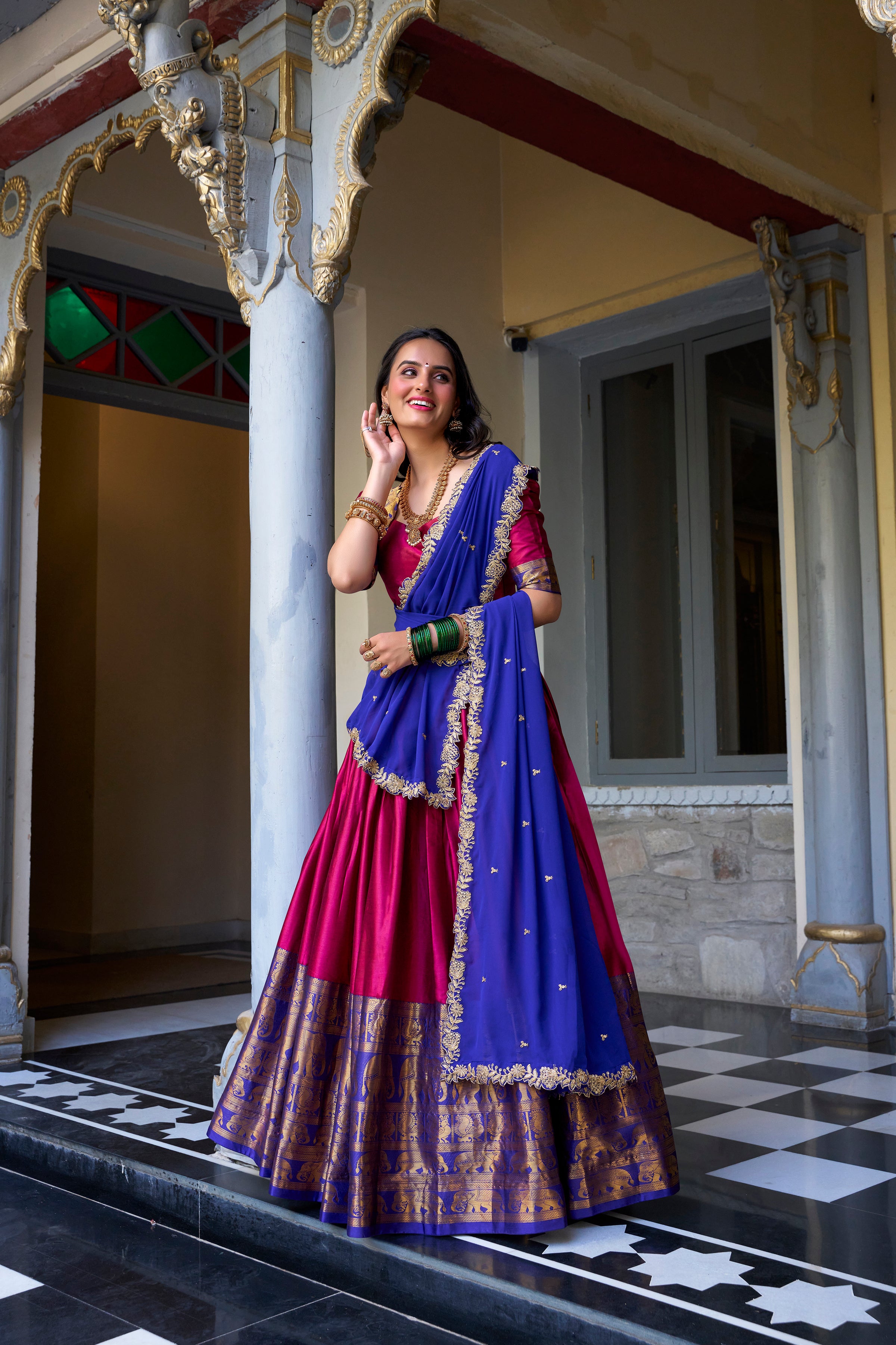 Women's Pink Color Narayan Pattu Zari Weaving Work Lehenga Choli