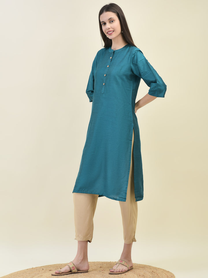 Women's Silk Blend Teal Solid Kurta