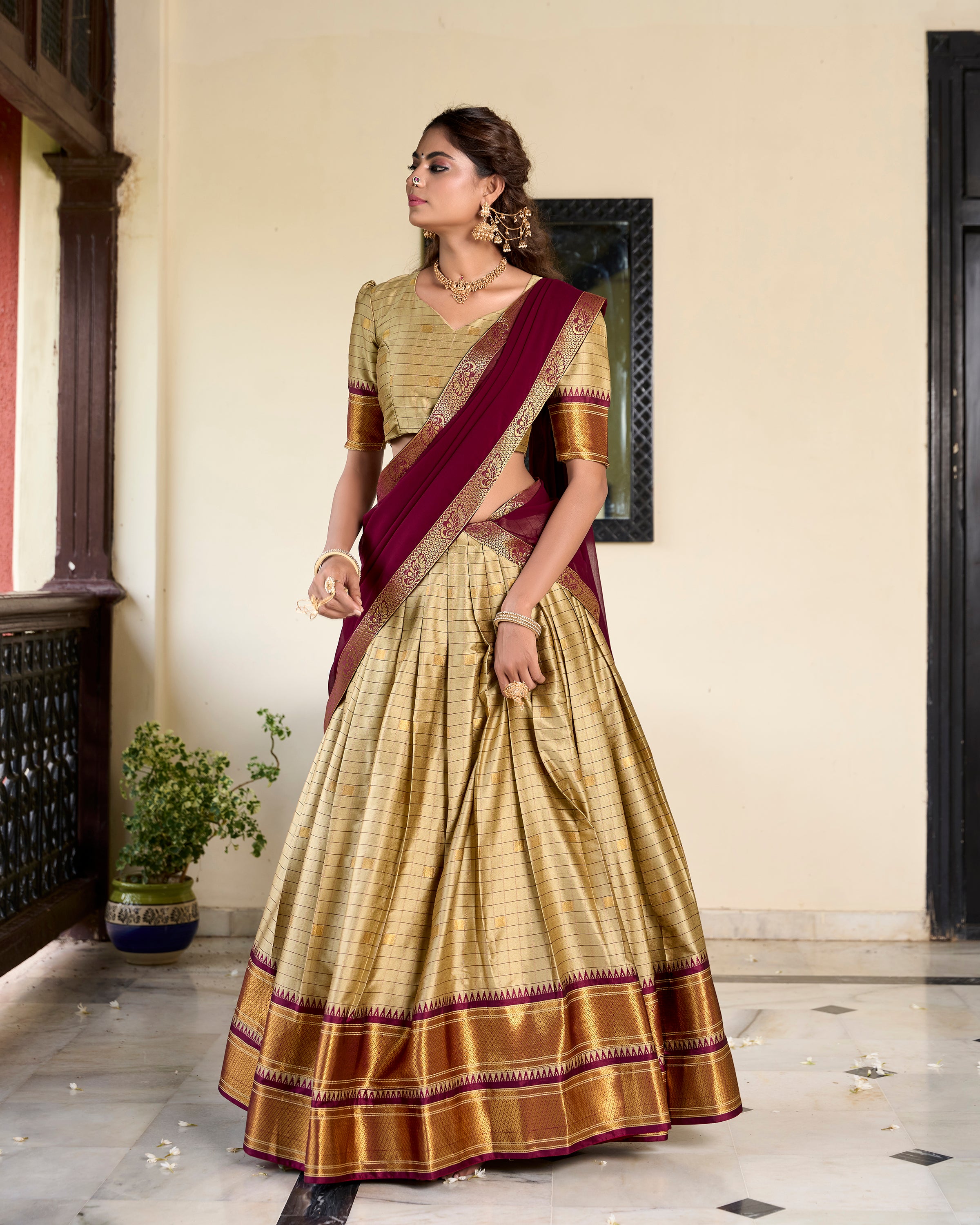 Women's Golden Color Cotton Silk Lehenga Choli