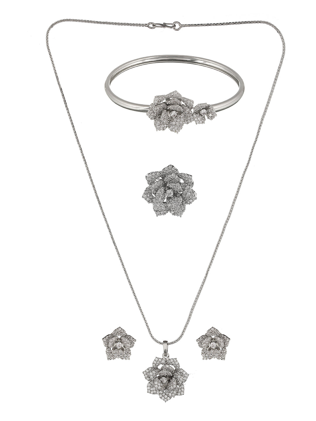 Women's Silver Oxidised Turquoise Beaded Hoop Earrings With Bracelet Locket Jewellery Set