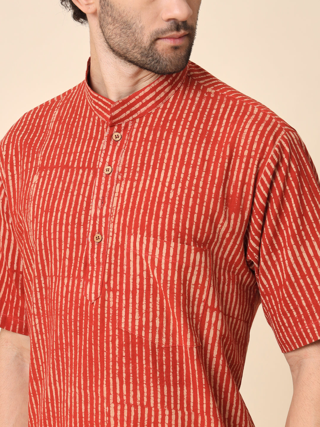Men's Striped Red Short Kurta - TREND-MATTERS