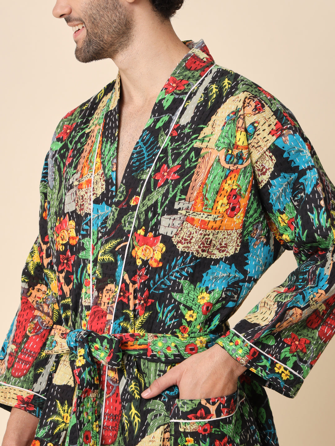 Men's Multicolored Frida Kahlo printed bathrobe - TREND-MATTERS