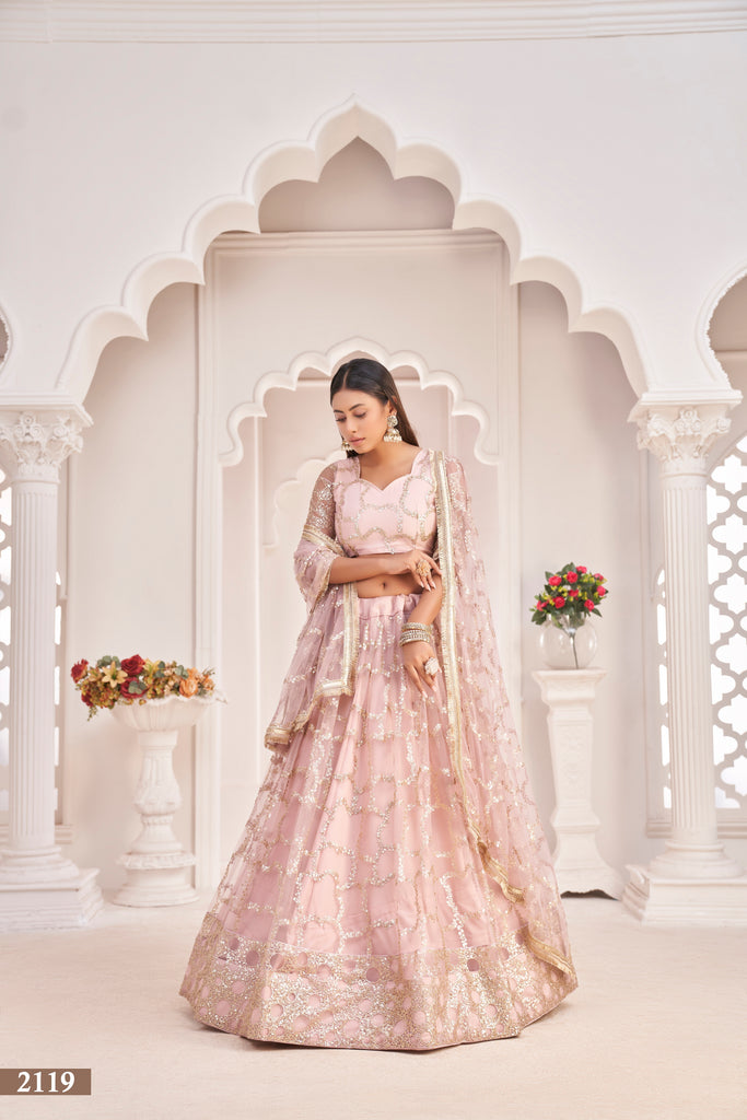 Women's Baby Pink Net Thread Embroidery Lehenga Set