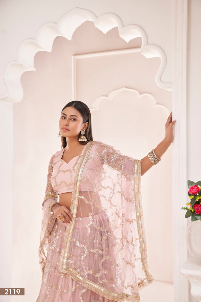 Women's Baby Pink Net Thread Embroidery Lehenga Set