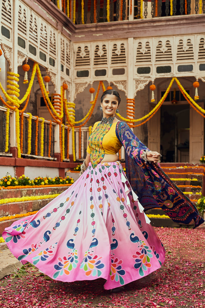 Women's Pink Maslin Cotton Digital Printed Lehenga Set