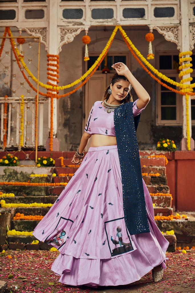 Women's Dusty Pink Silk Digital Printed Lehenga Set