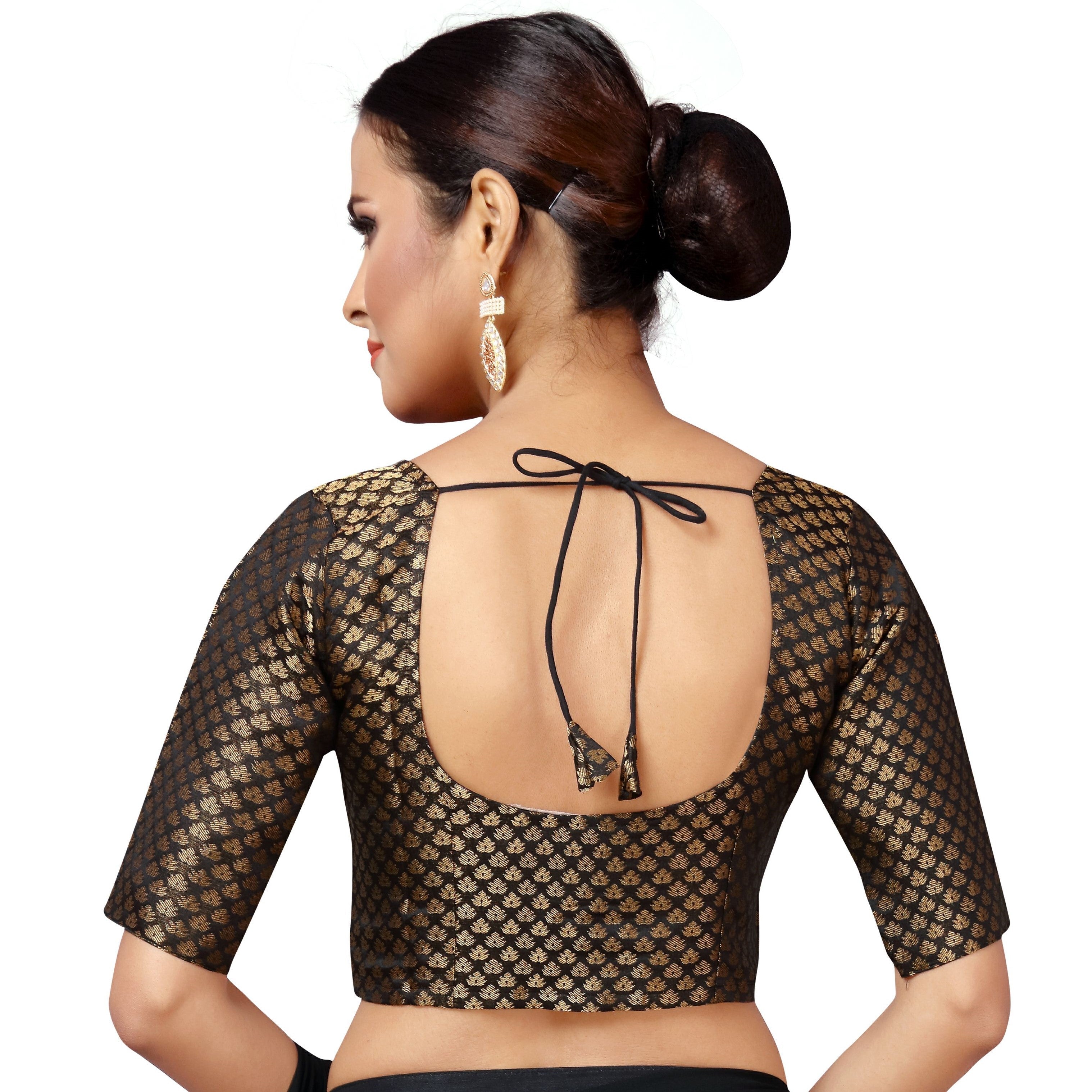 Women Black Brocade Saree Blouse by Shr