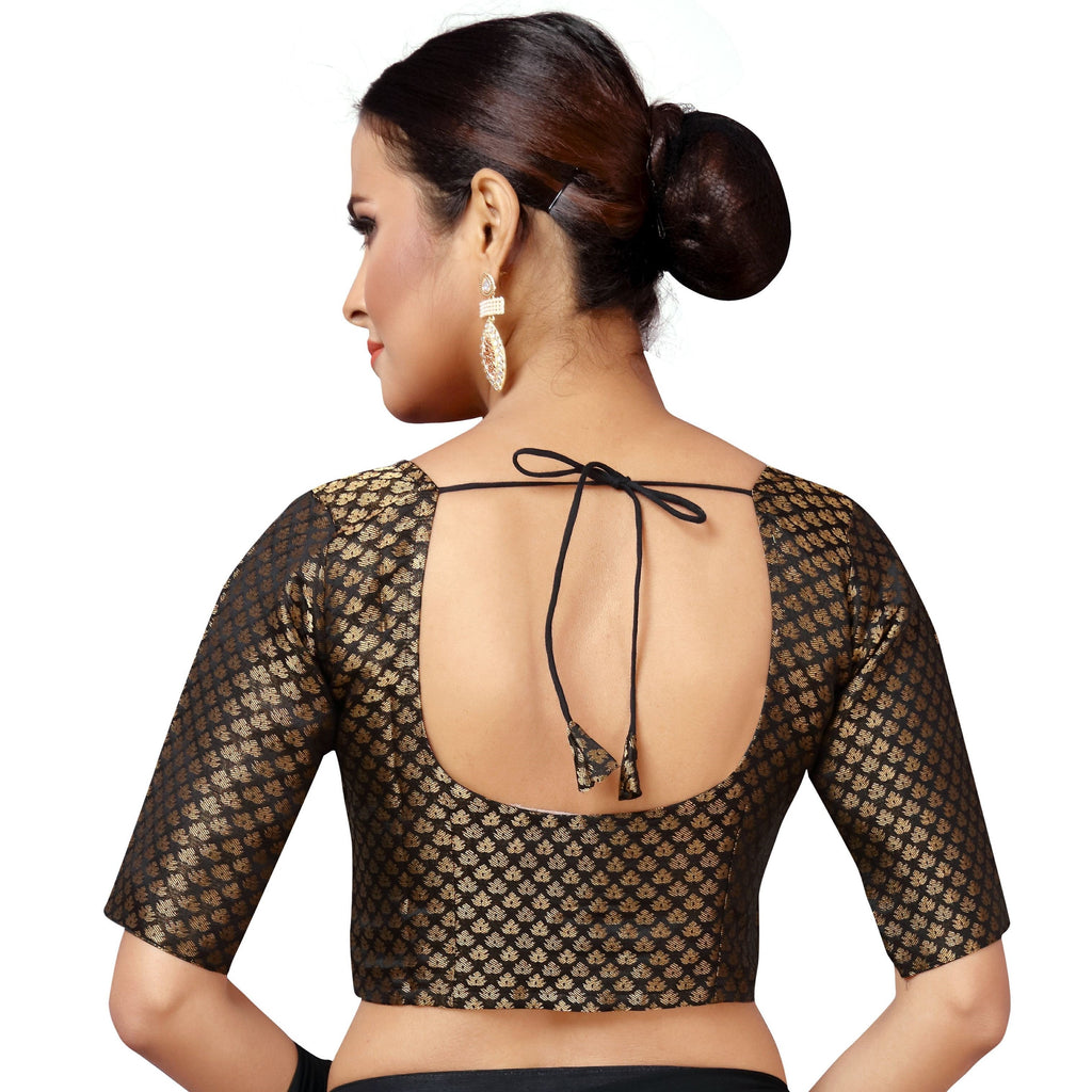 Women Black Brocade Saree Blouse by Shr - USA Ready-To-Ship