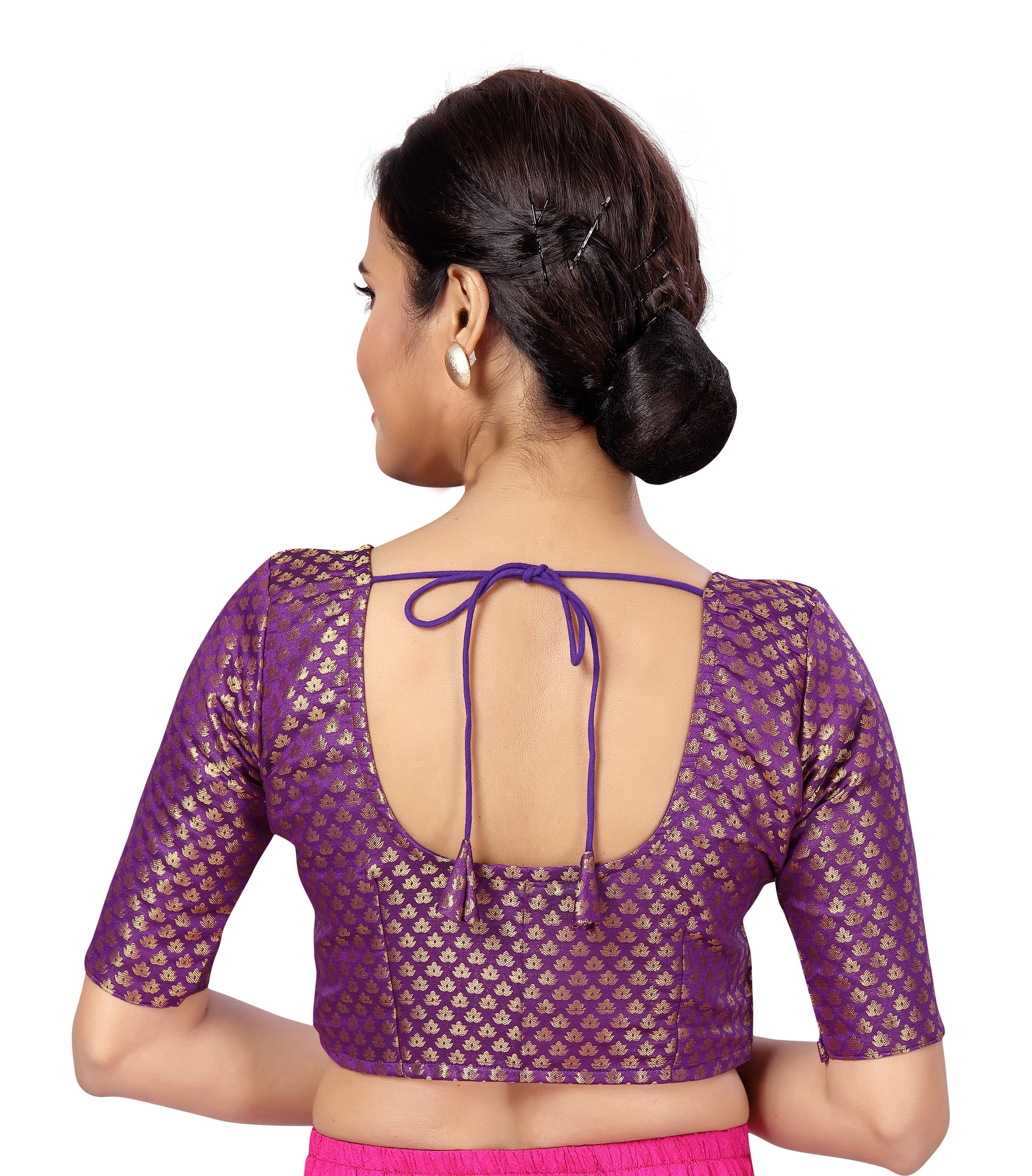 Women Purple Brocade Saree Blouse by Shr