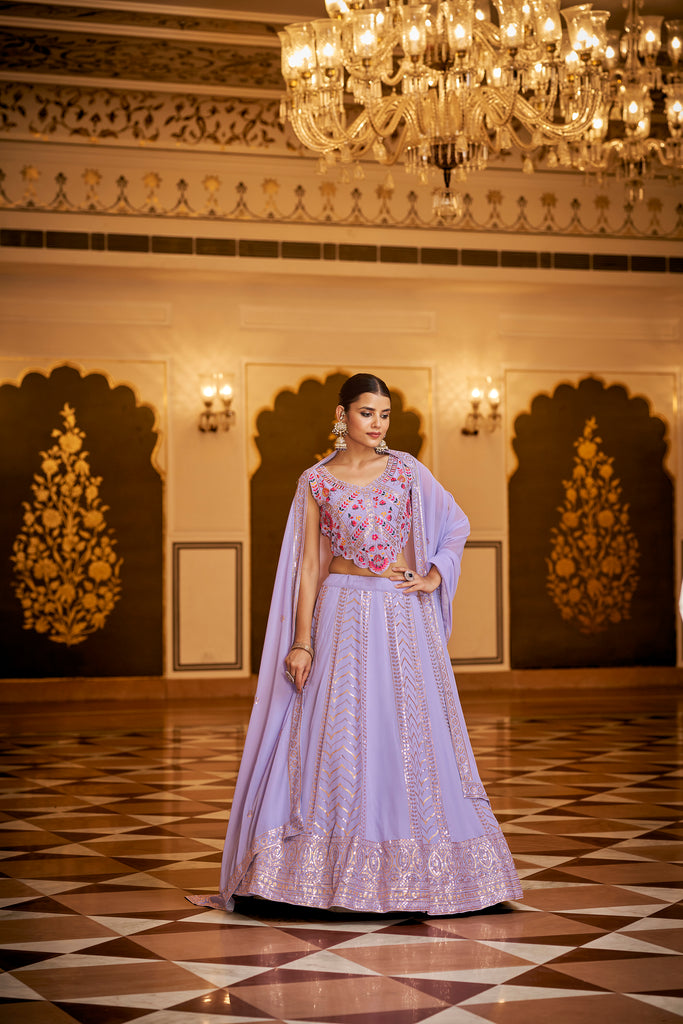 Women's Lavender Georgette Sequince Embroidered Lehenga Set