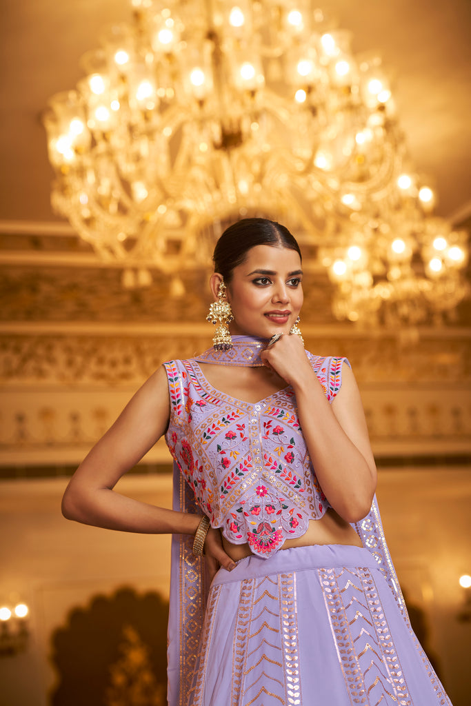 Women's Lavender Georgette Sequince Embroidered Lehenga Set