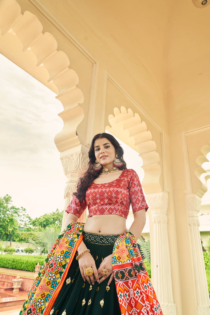 Women's Green Georgette Sequince Embroidered Lehenga Set