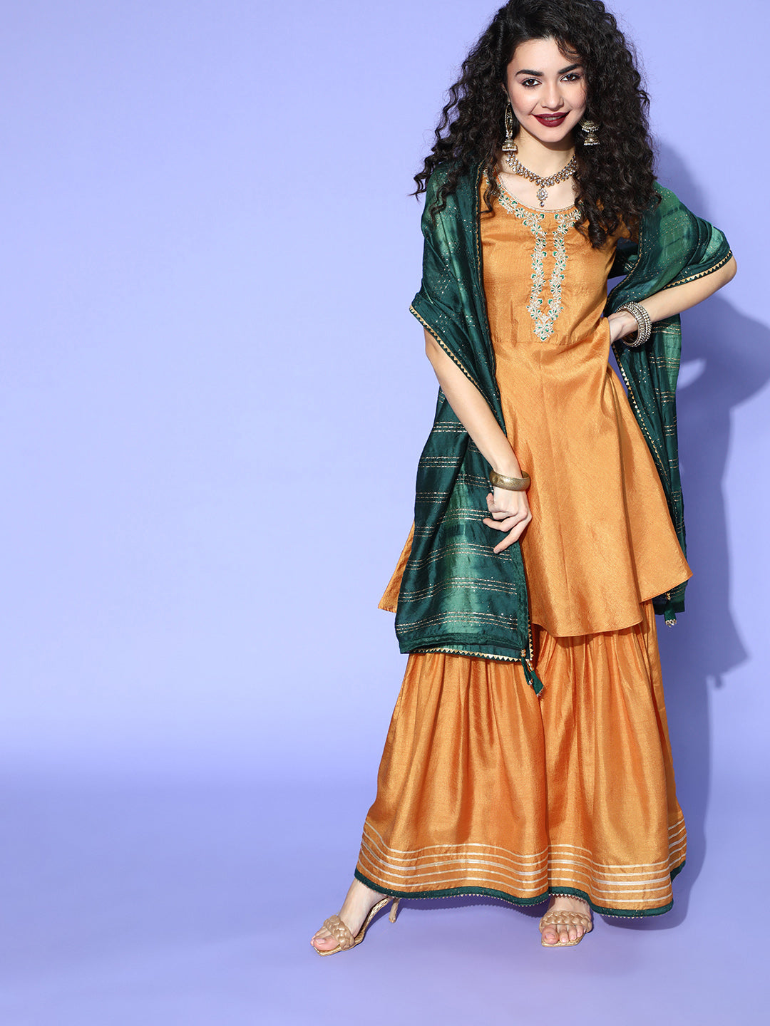 Women's Rust Satin Kurta Set - Taantav