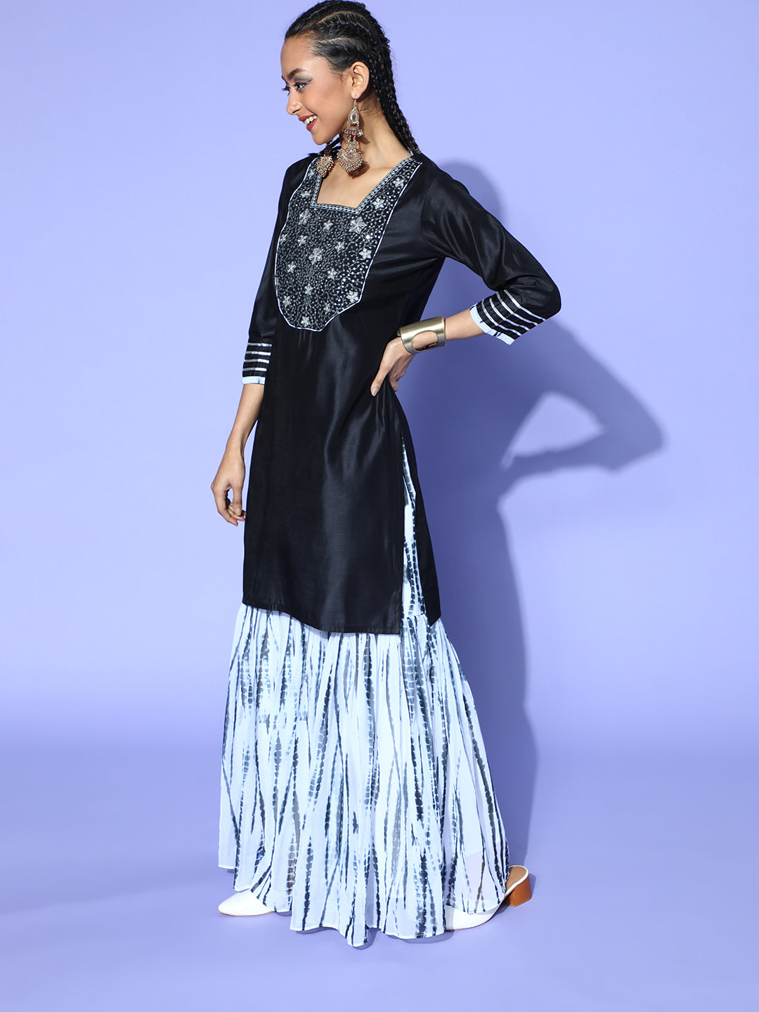 Women's Black Satin Kurta Set - Taantav