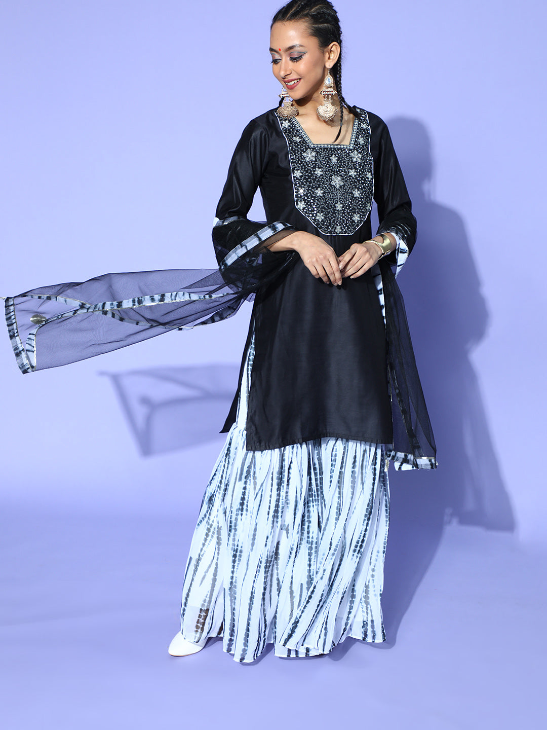 Women's Black Satin Kurta Set - Taantav