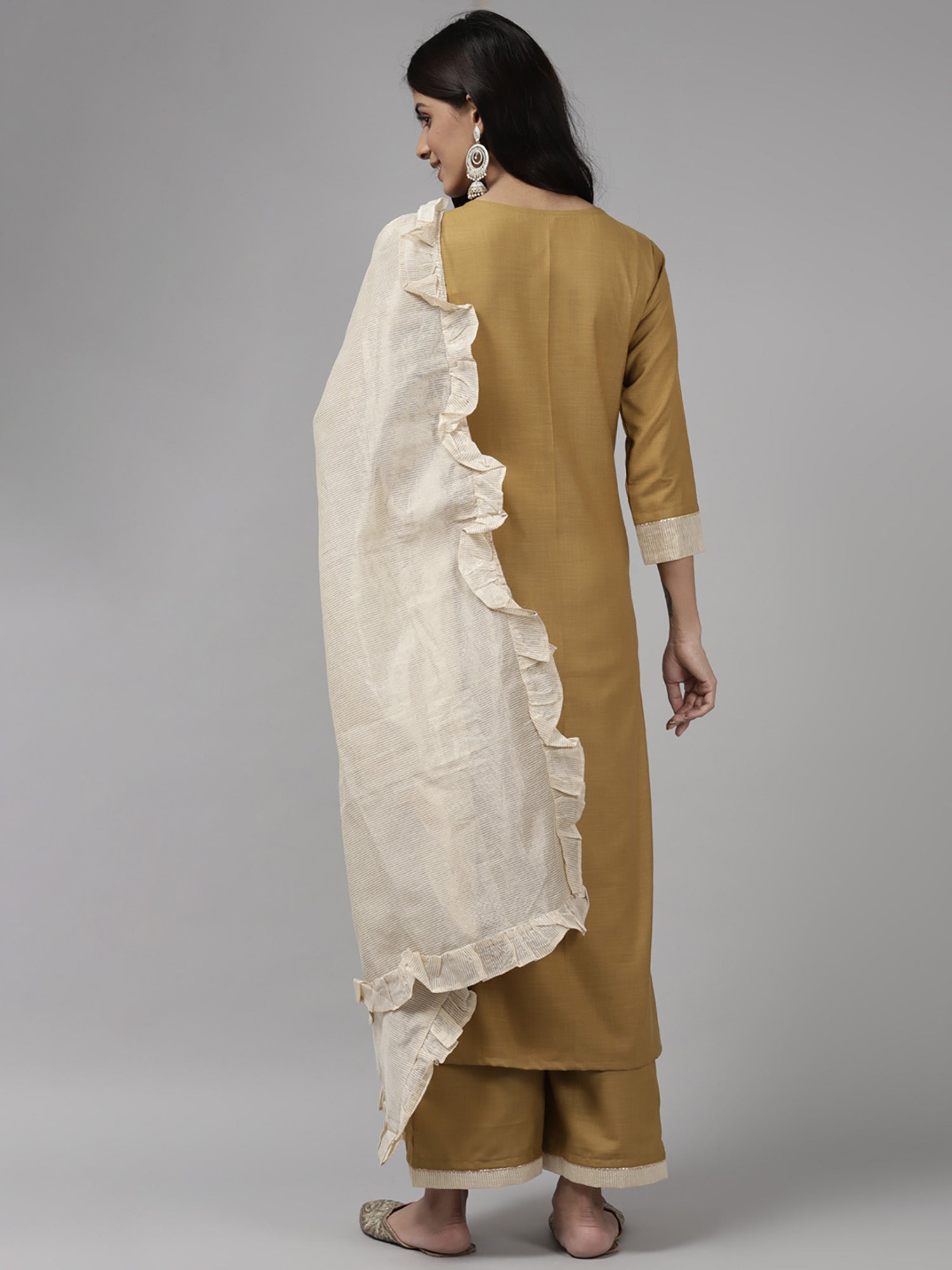 Women's Mustard Cotton Blend Kurta Set - Taantav