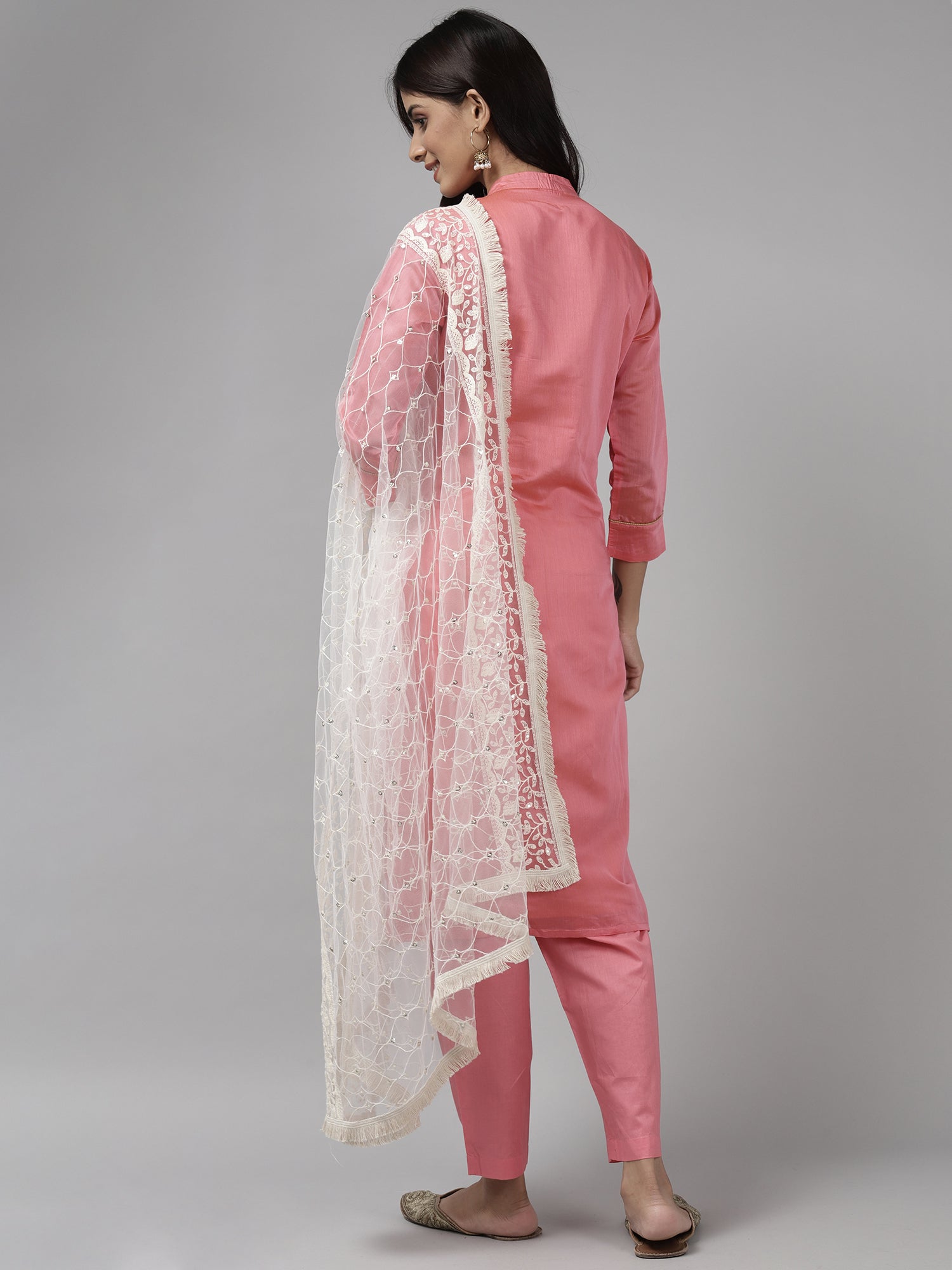 Women's Pink Chanderi Cotton Kurta Set - Taantav