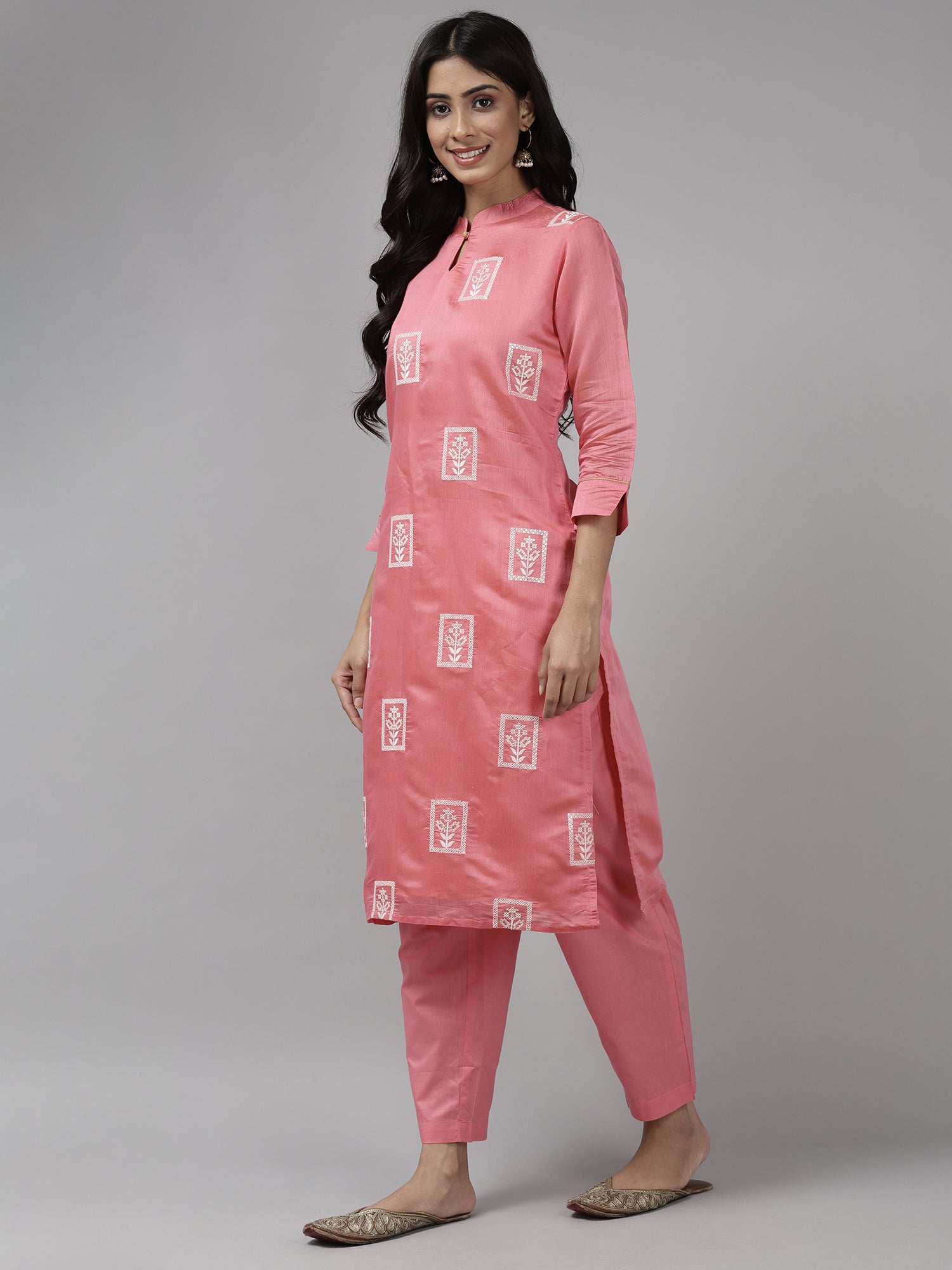 Women's Pink Chanderi Cotton Kurta Set - Taantav