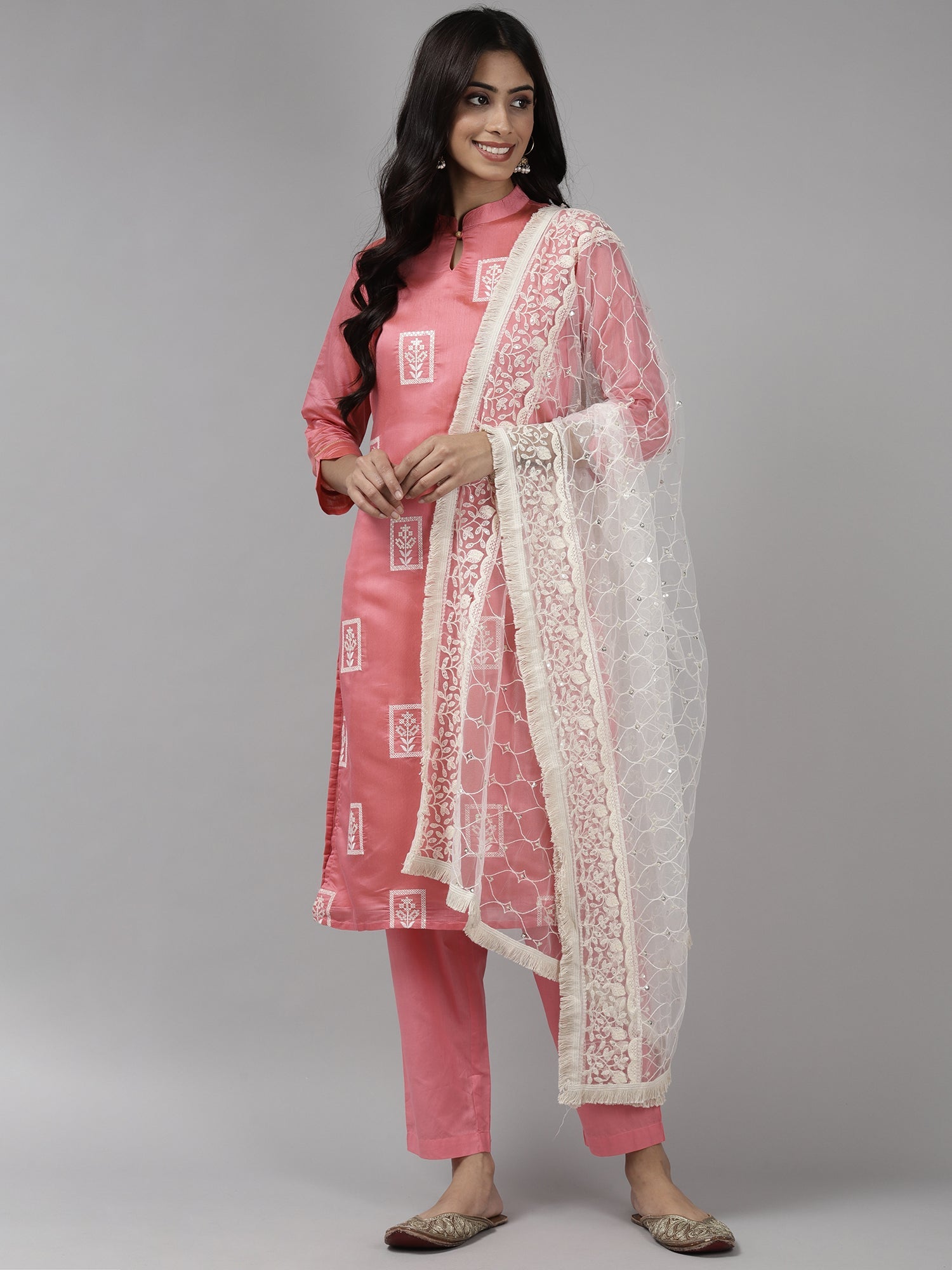 Women's Pink Chanderi Cotton Kurta Set - Taantav