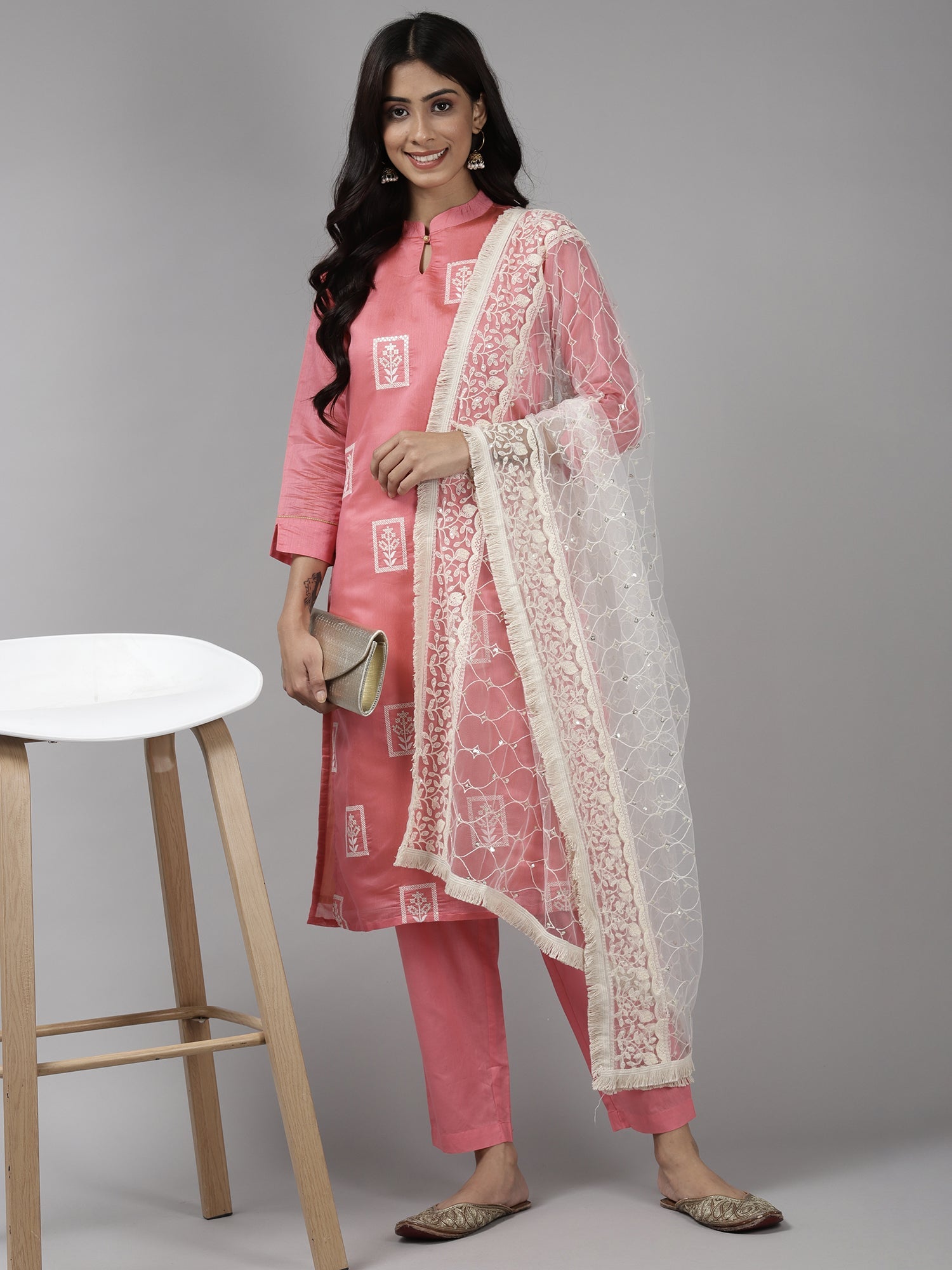 Women's Pink Chanderi Cotton Kurta Set - Taantav