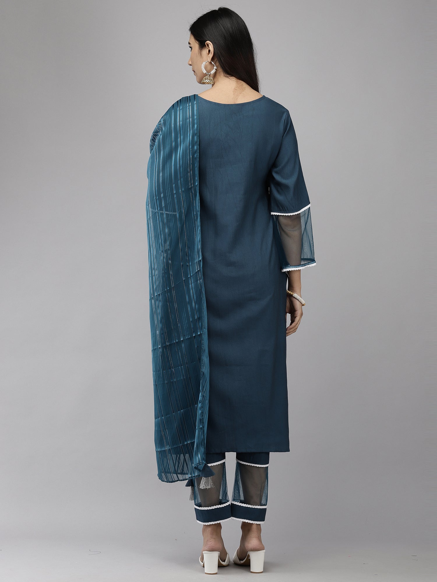 Women's Teal Poly Georgette Kurta Set - Taantav