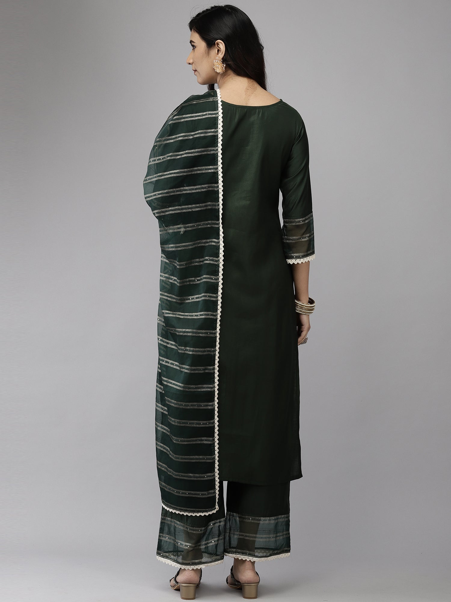 Women's Olive Poly Georgette Kurta Set - Taantav