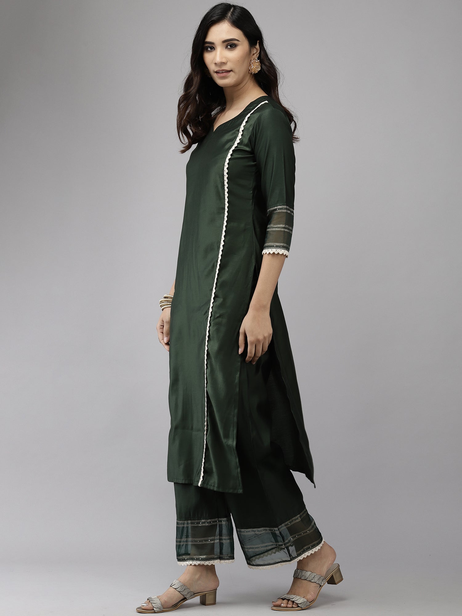 Women's Olive Poly Georgette Kurta Set - Taantav