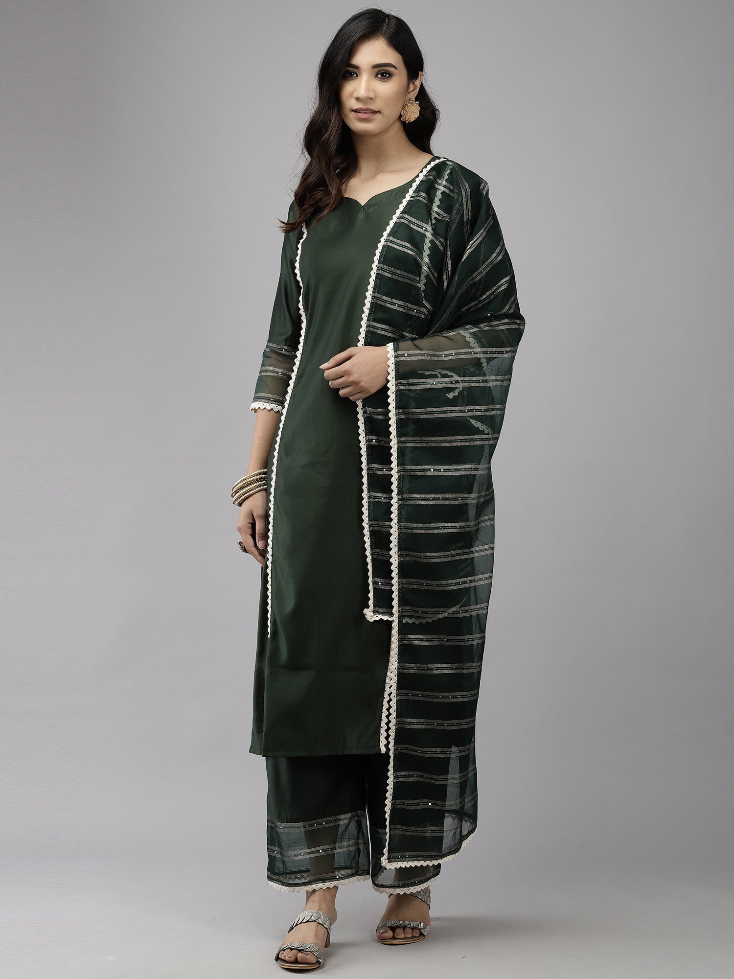 Women's Olive Poly Georgette Kurta Set - Taantav