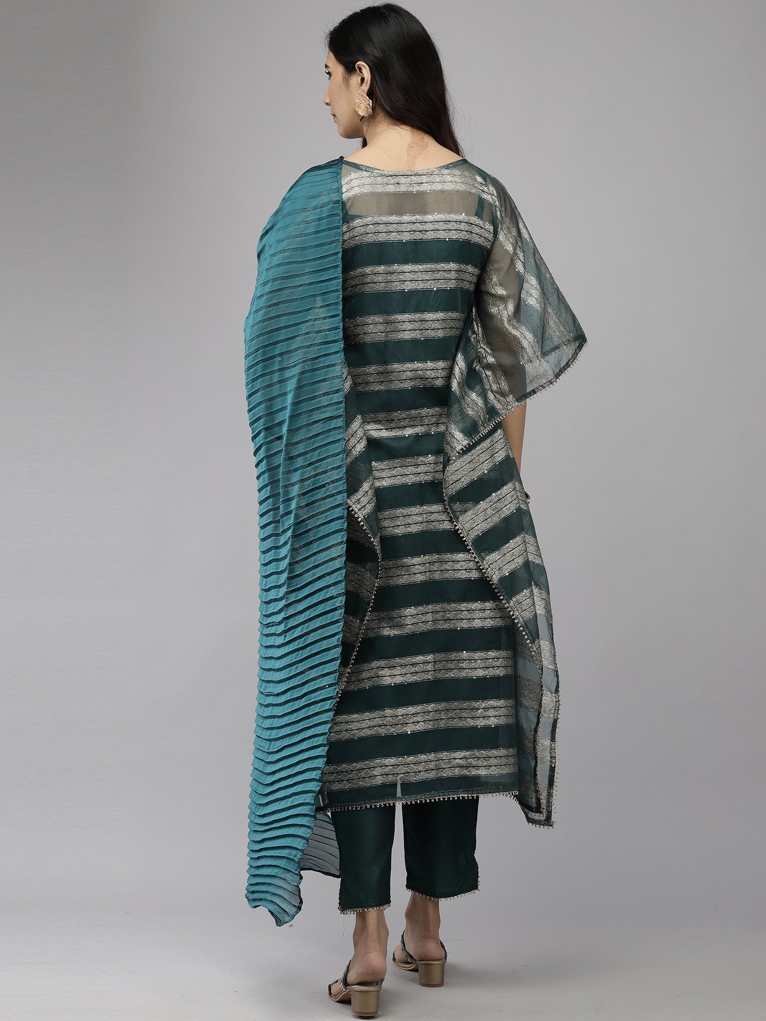 Women's Teal Poly Georgette Kurta Set - Taantav