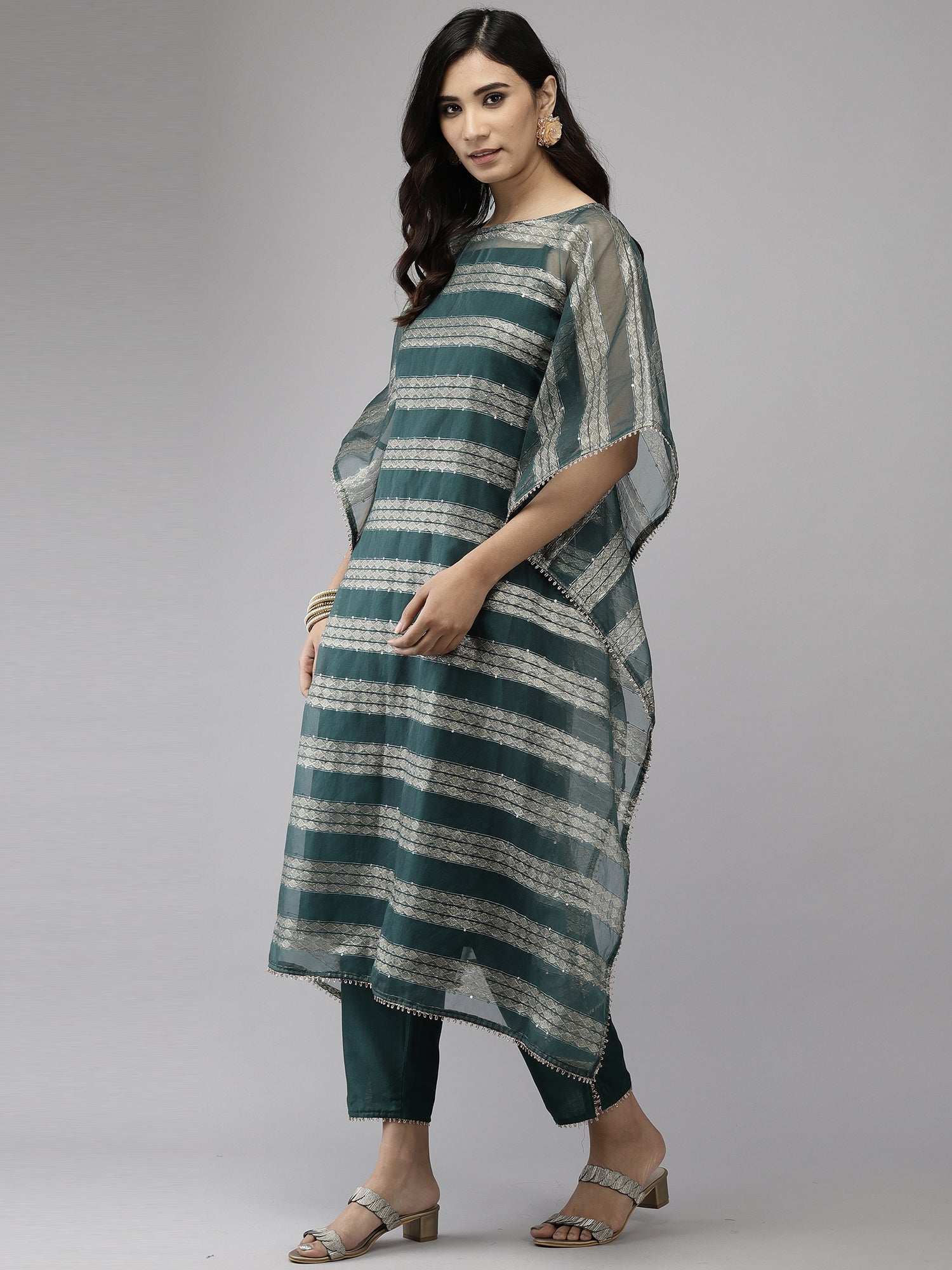 Women's Teal Poly Georgette Kurta Set - Taantav