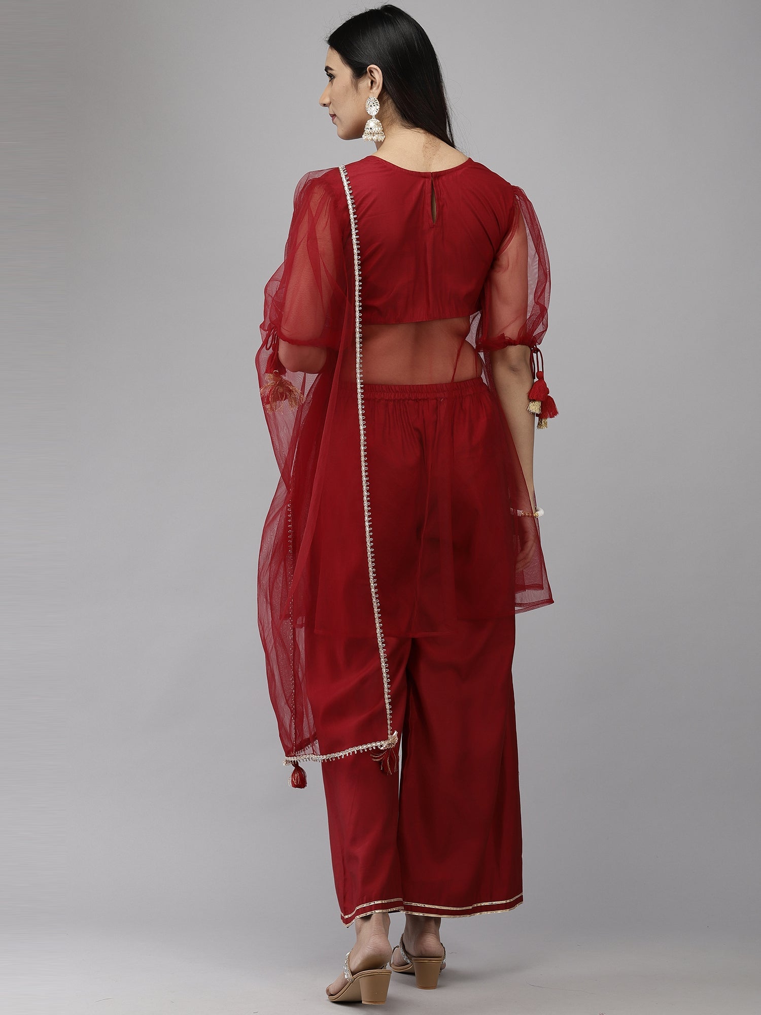 Women's Red Liva Kurta Set - Taantav