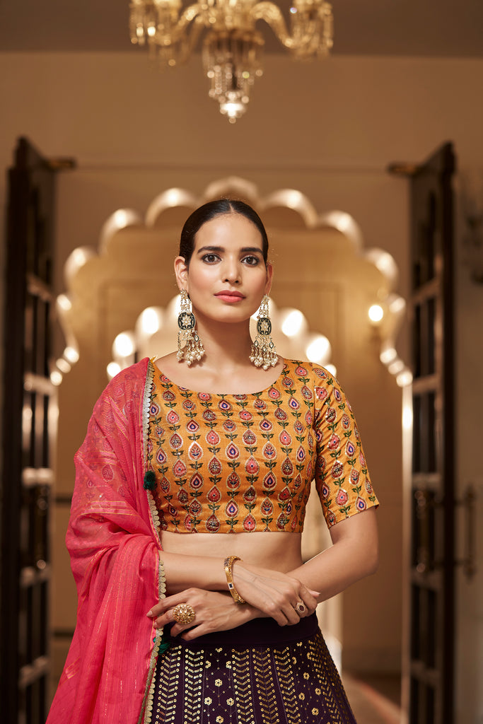 Women's Purple Georgette Sequince Embroidered Lehenga Set