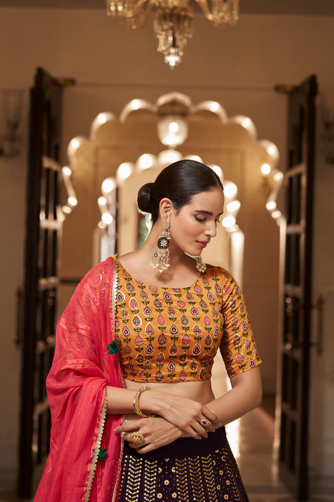 Women's Purple Georgette Sequince Embroidered Lehenga Set