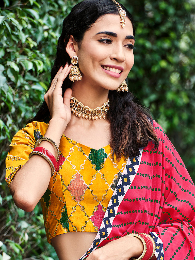 Women's Yellow Silk Thread With Sequince Embroidered Lehenga Set