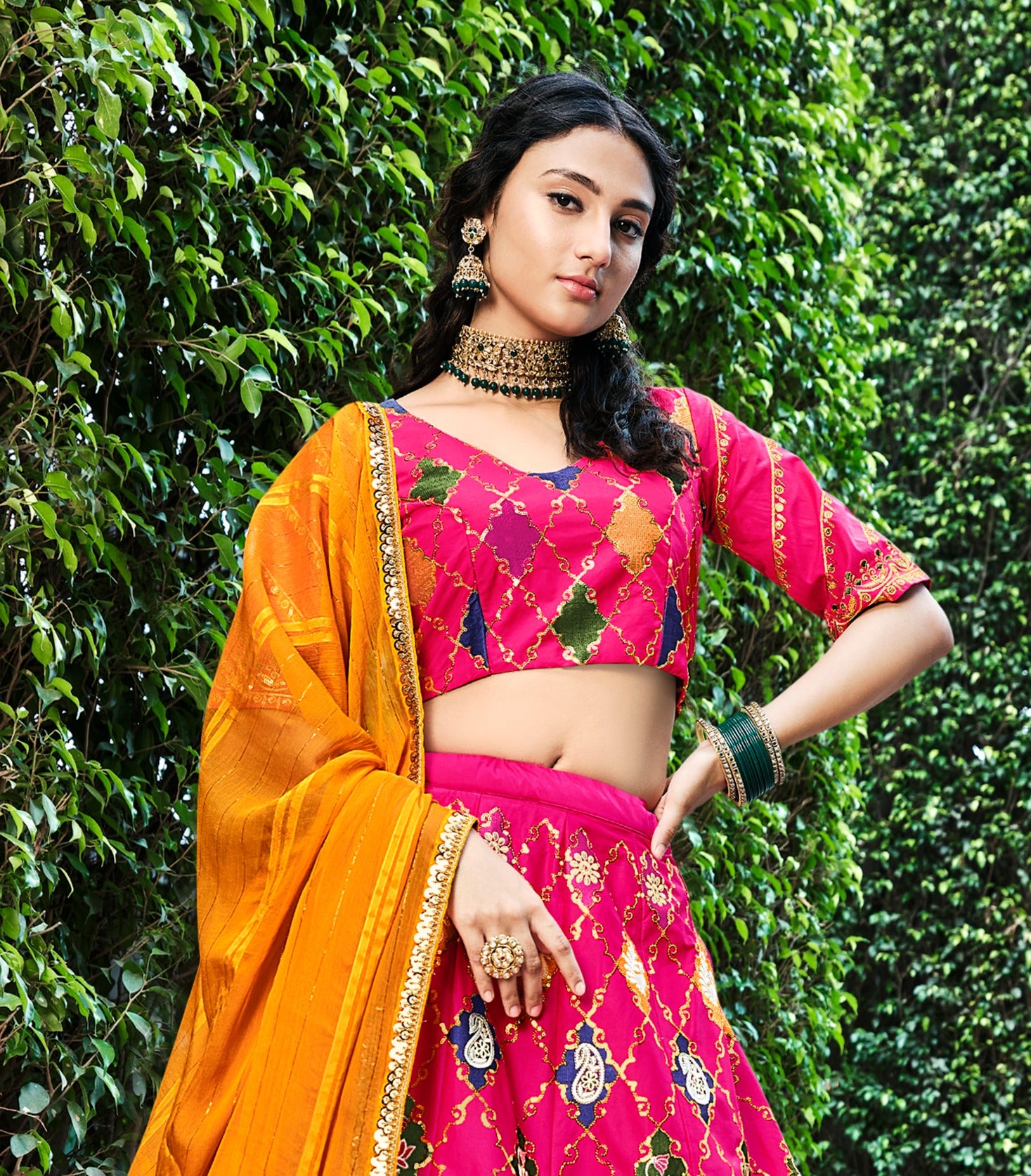 Women's Rani Pink Silk Thread With Sequince Embroidered Lehenga Set - Shubhkala