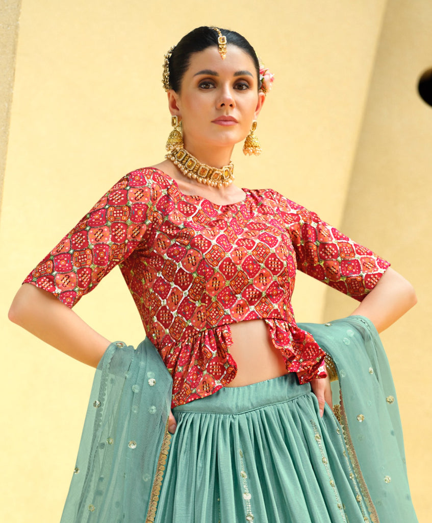 Women's Sky Silk Sequence Embroidered Lehenga Set