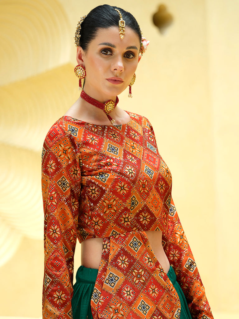 Women's Rama Green Silk Sequence Embroidered Lehenga Set